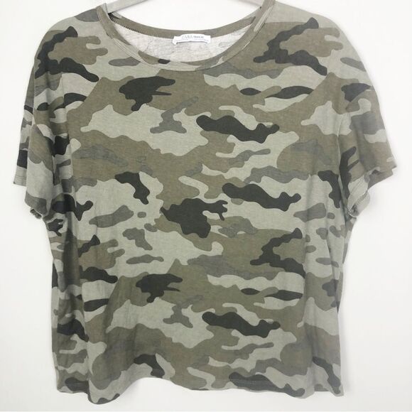 ZARA | Camouflage Boxy Short Sleeve Semi Cropped Green/Black Tee Women’s Size M - Picture 2 of 8